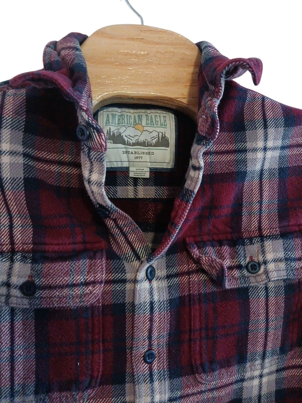 Vintage American Eagle Flannel Button Up Shirt Small Plaid Retro Men